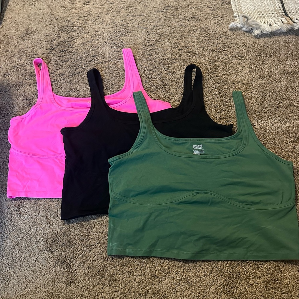 PINK Victoria's Secret Fitted Crop Tank Top in Pink and Black